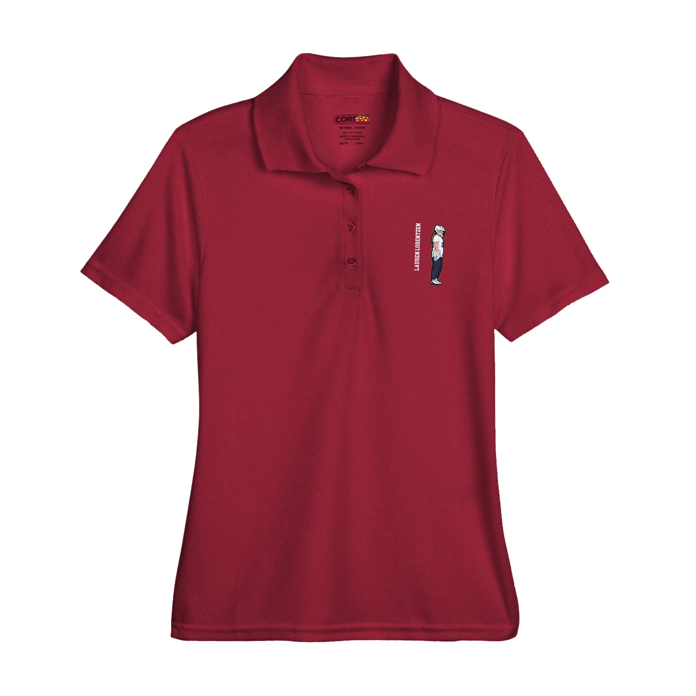 Womens Performance Polo — Name Vertical in Red