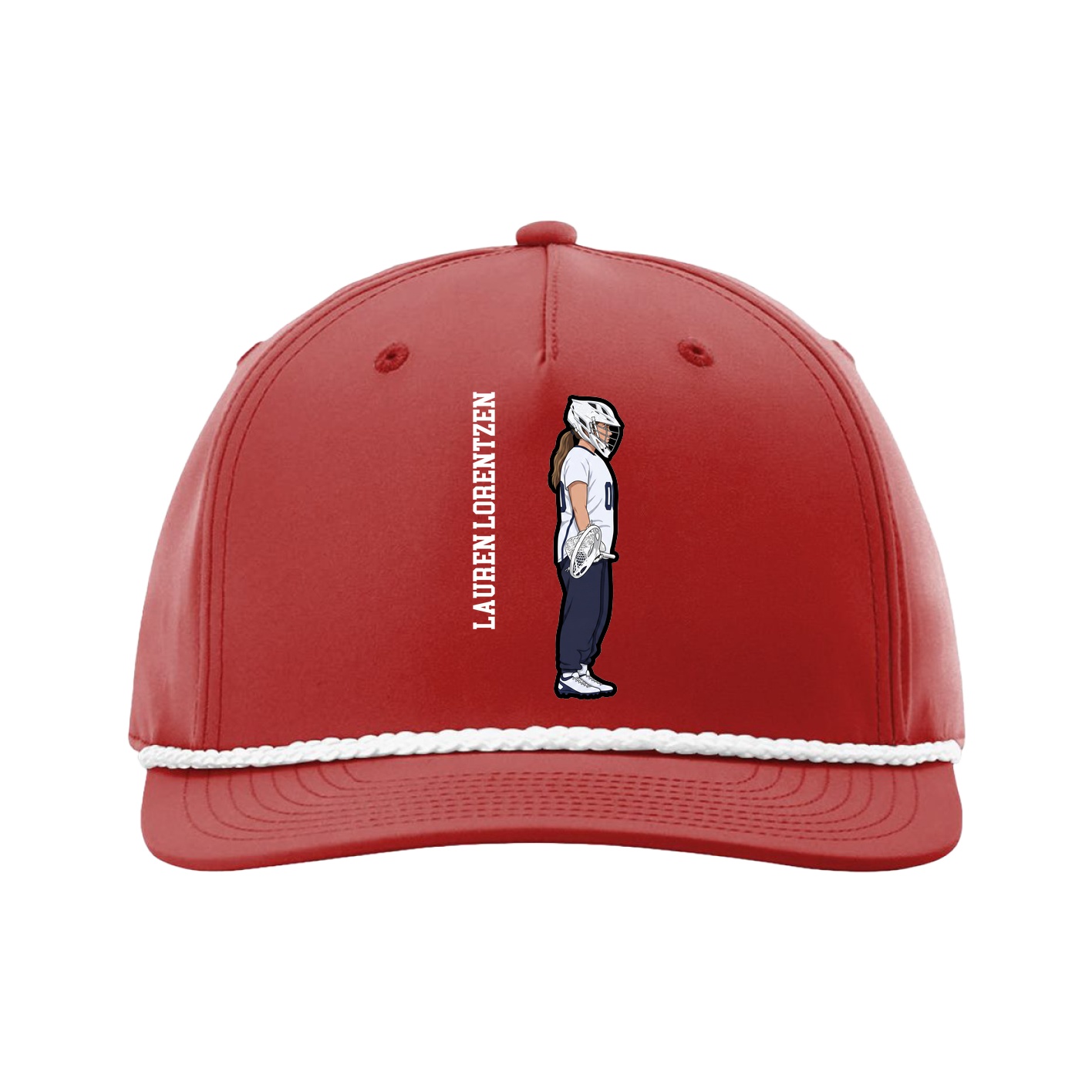 Five-Panel Classic Rope Cap — Name Vertical in Red