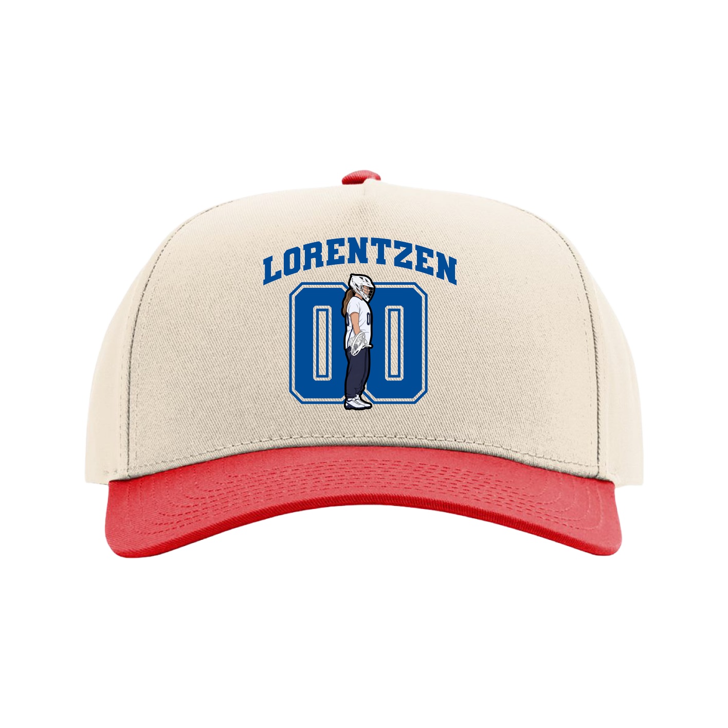 Full Fabric Five-Panel Champ Cap — Number in Cream/Red