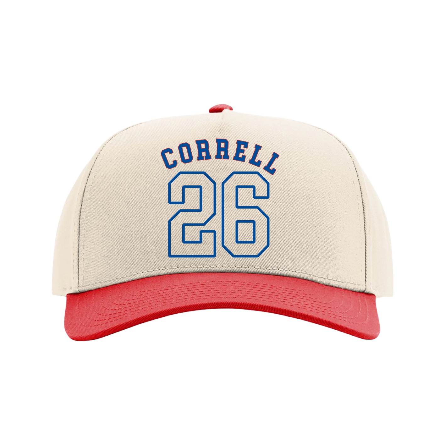 Full Fabric Five-Panel Champ Cap — Shirsey Arch in Cream/Red