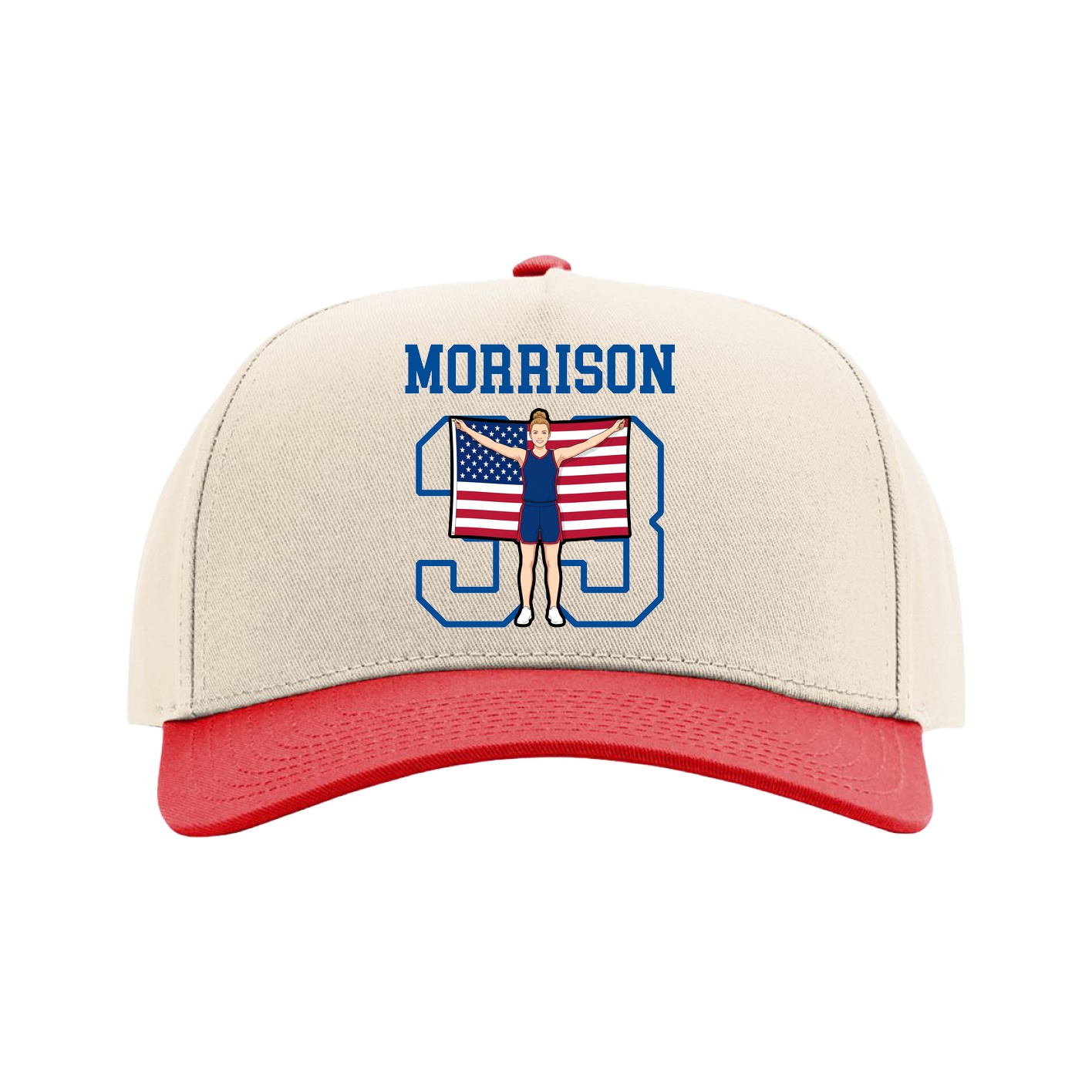 Full Fabric Five-Panel Champ Cap — Shirsey in Cream/Red