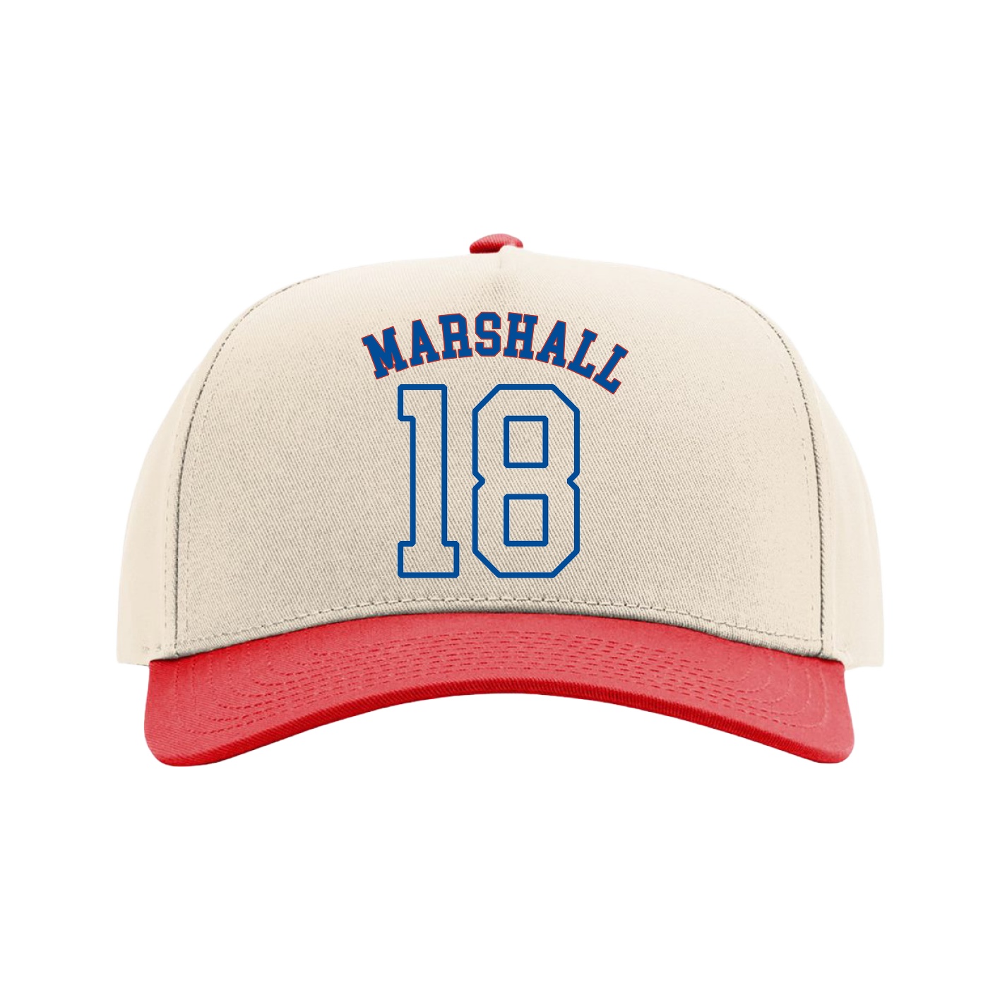 Full Fabric Five-Panel Champ Cap — Shirsey Arch in Cream/Red