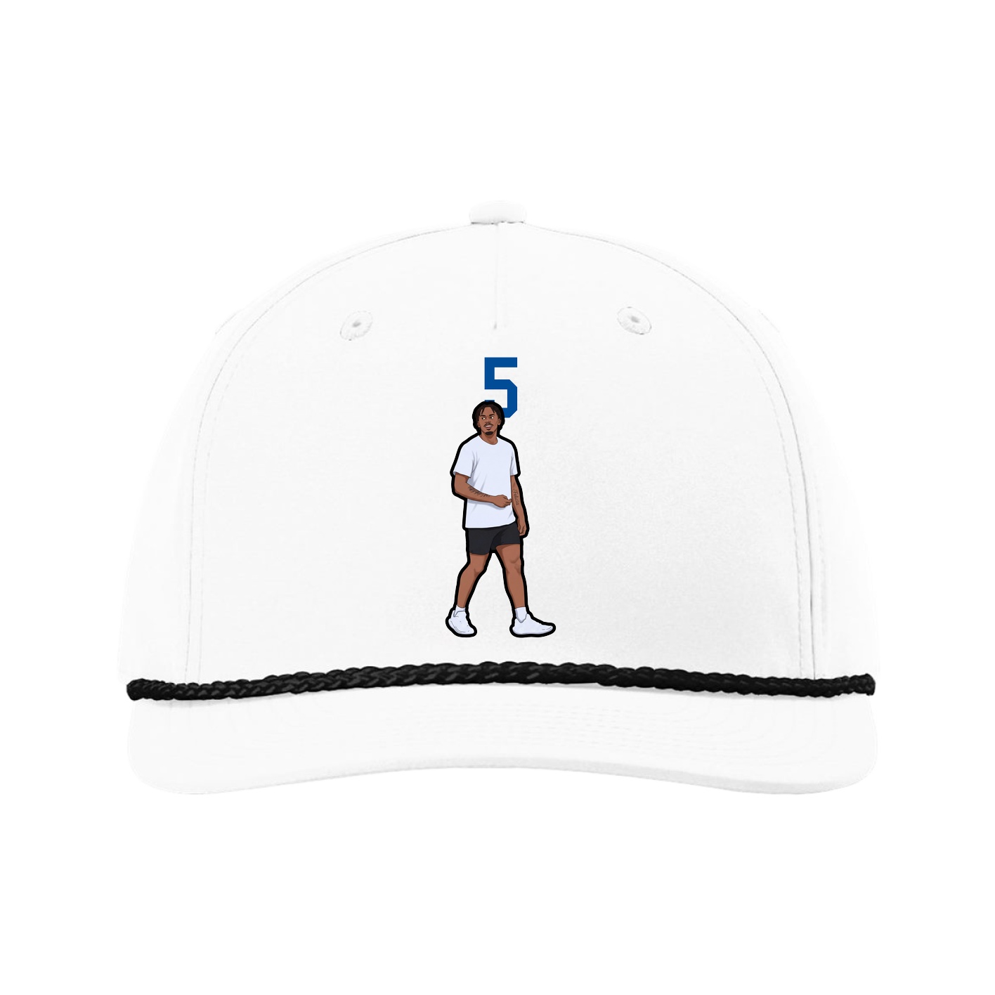 Five-Panel Classic Rope Cap — Number Top in White