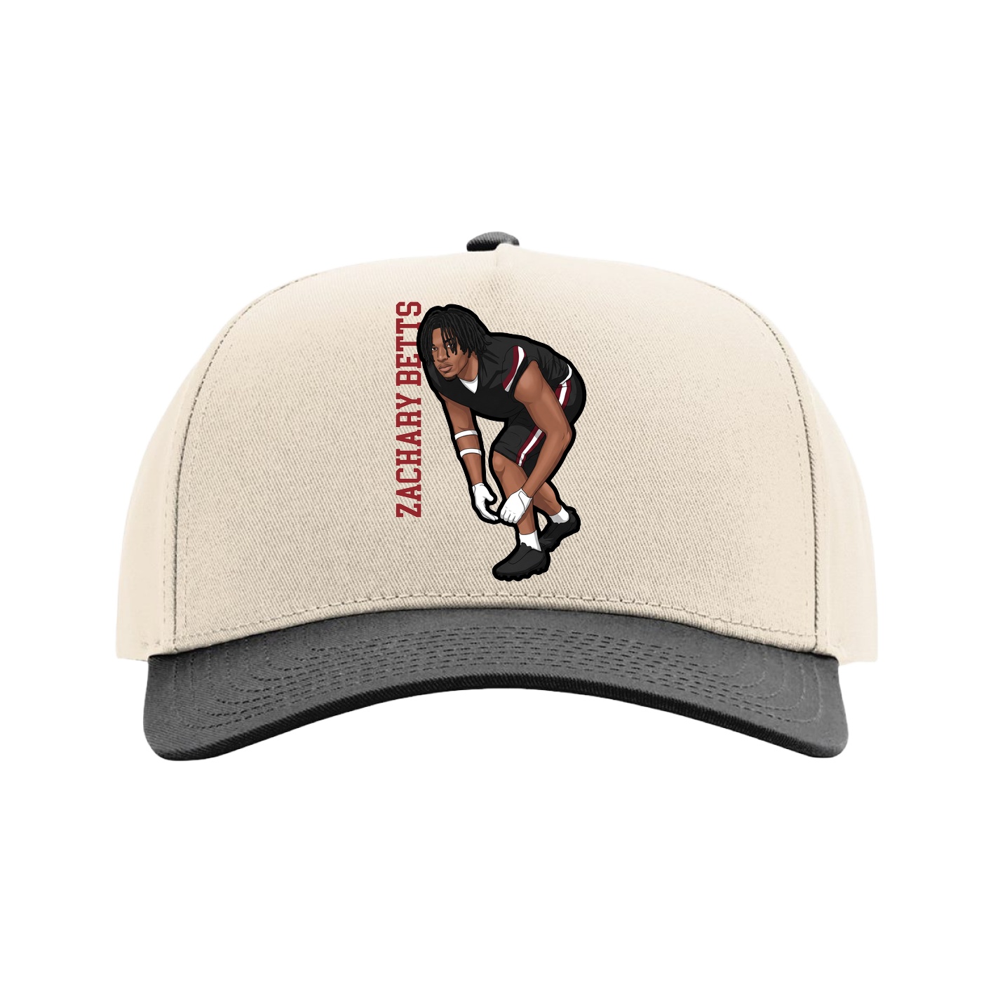Full Fabric Five-Panel Champ Cap — Name Vertical in Cream/Black