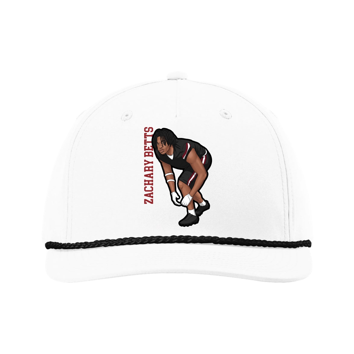 Five-Panel Classic Rope Cap — Name Vertical in White