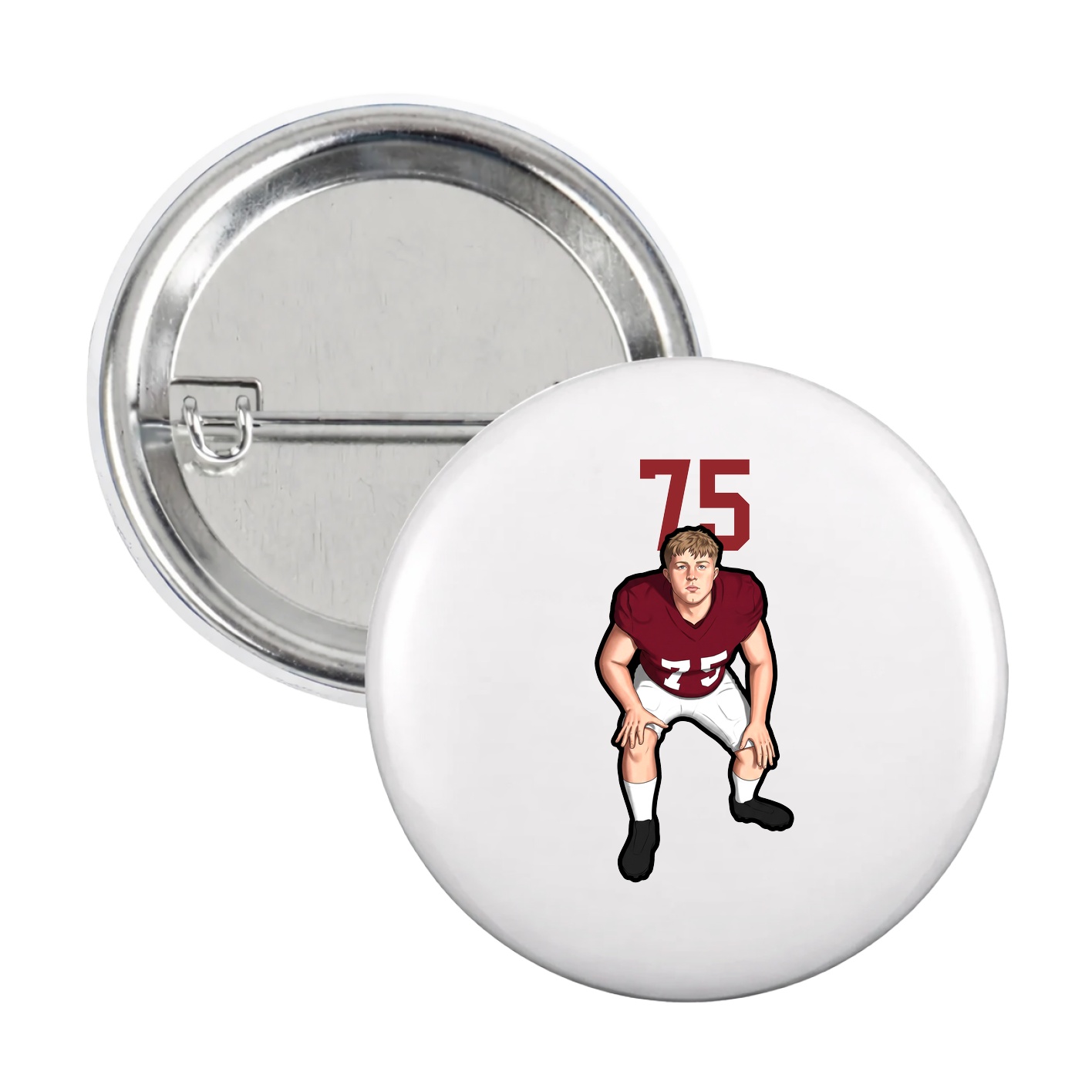 Game Day Button — Number Top in White