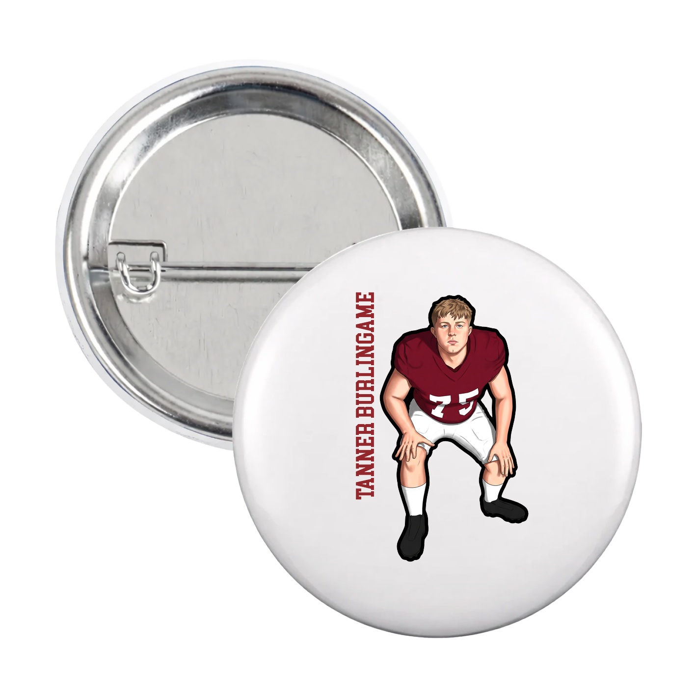Game Day Button — Name Vertical in White