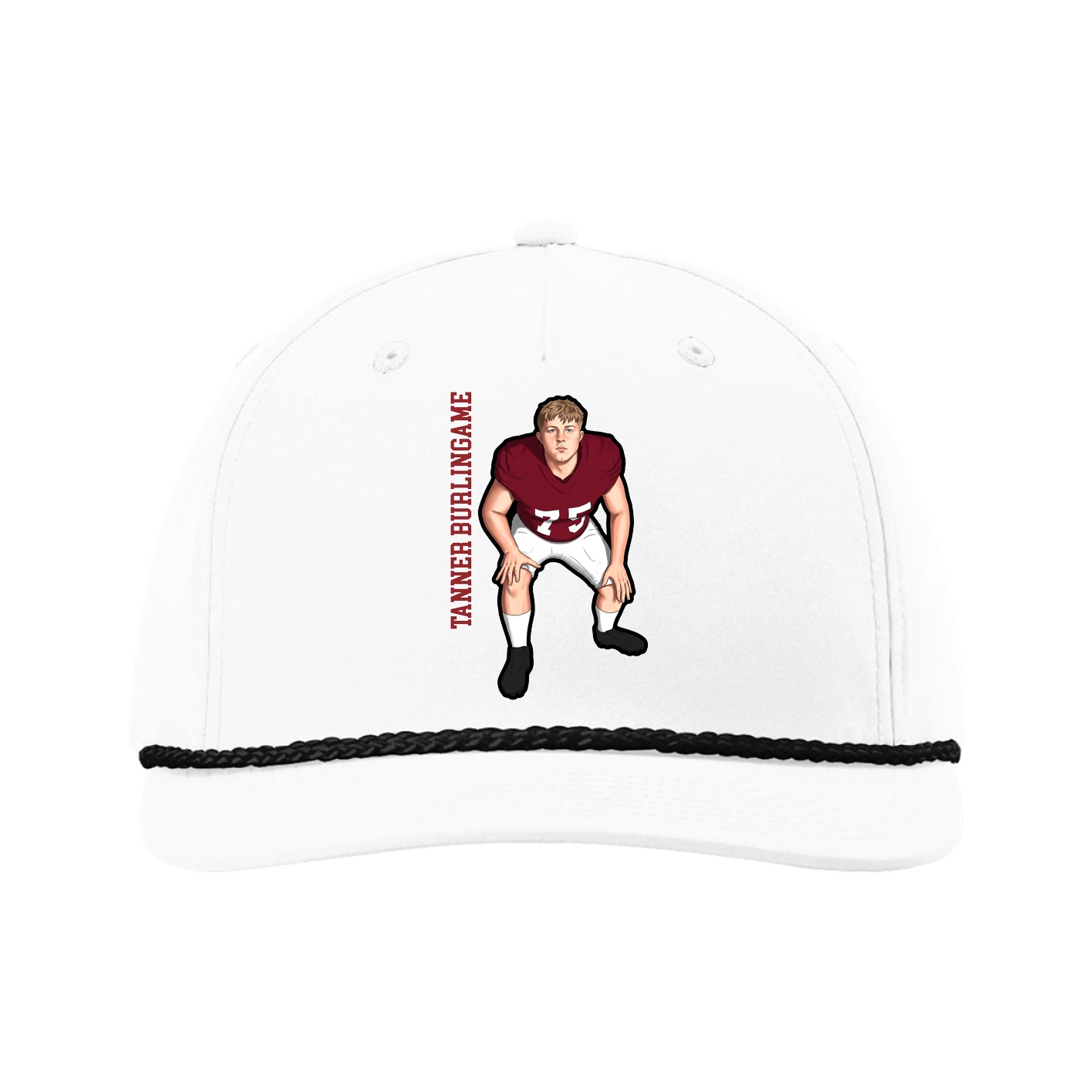 Five-Panel Classic Rope Cap — Name Vertical in White
