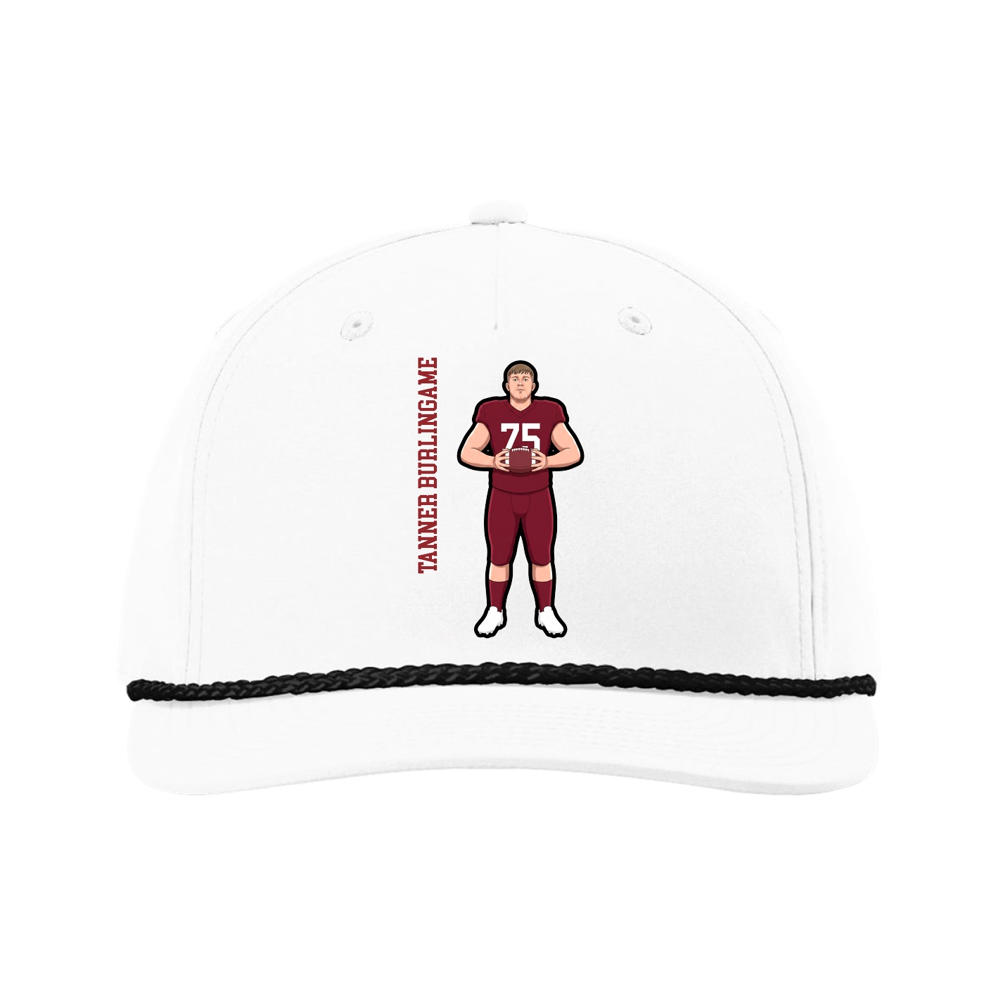 Five-Panel Classic Rope Cap — Name Vertical in White