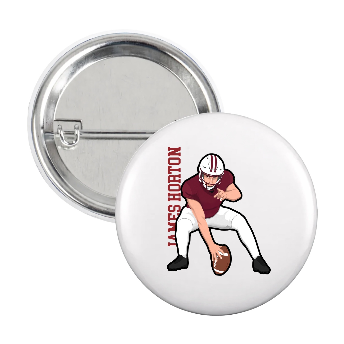 Game Day Button — Name Vertical in White