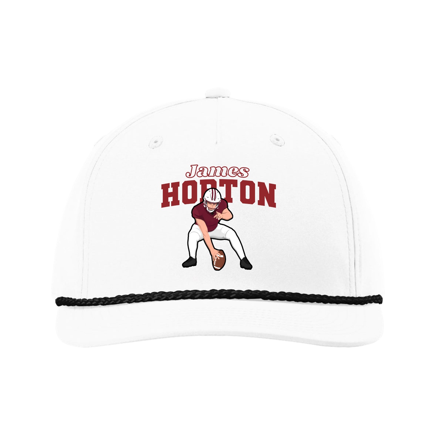 Five-Panel Classic Rope Cap — Name Arch in White