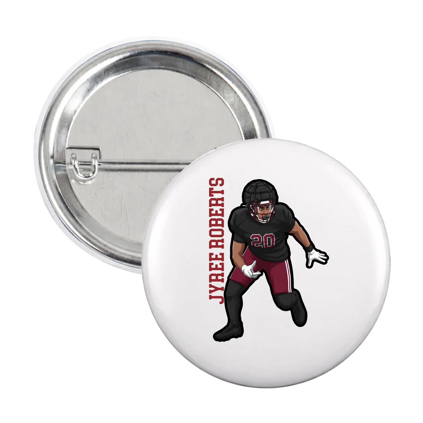 Game Day Button — Name Vertical in White
