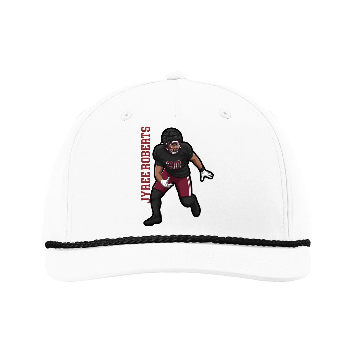 Five-Panel Classic Rope Cap — Name Vertical in White