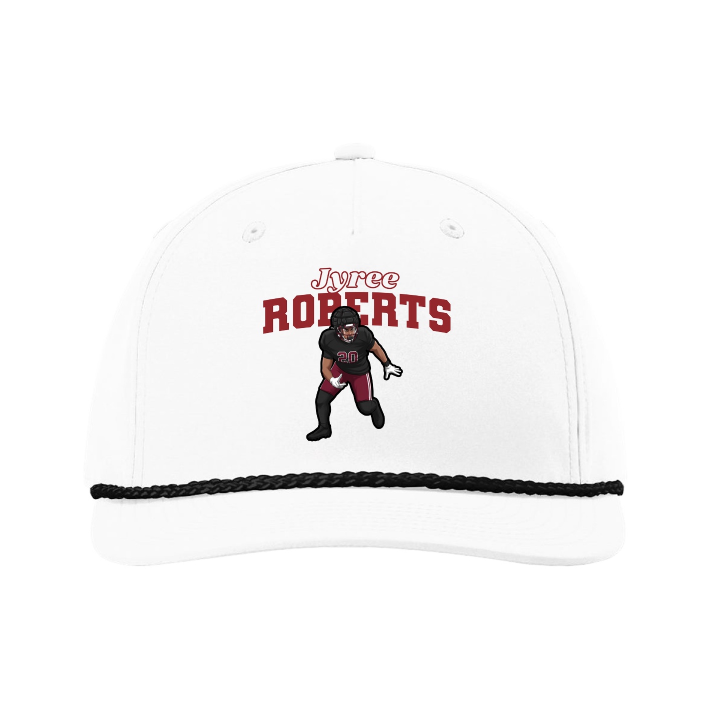 Five-Panel Classic Rope Cap — Name Arch in White