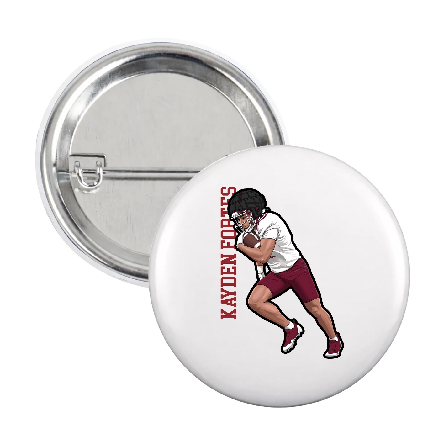 Game Day Button — Name Vertical in White