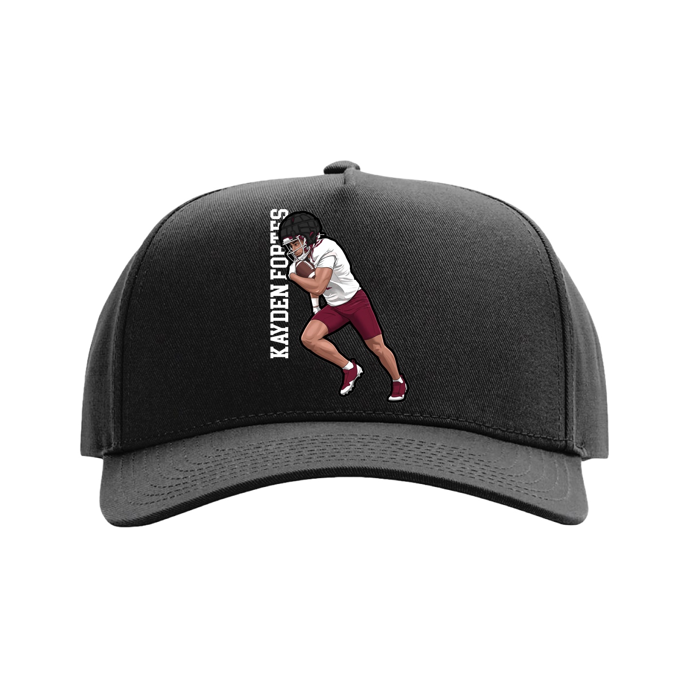 Full Fabric Five-Panel Champ Cap — Name Vertical in Black