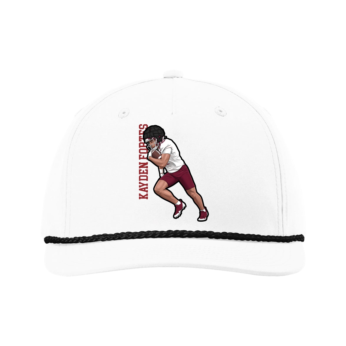 Five-Panel Classic Rope Cap — Name Vertical in White