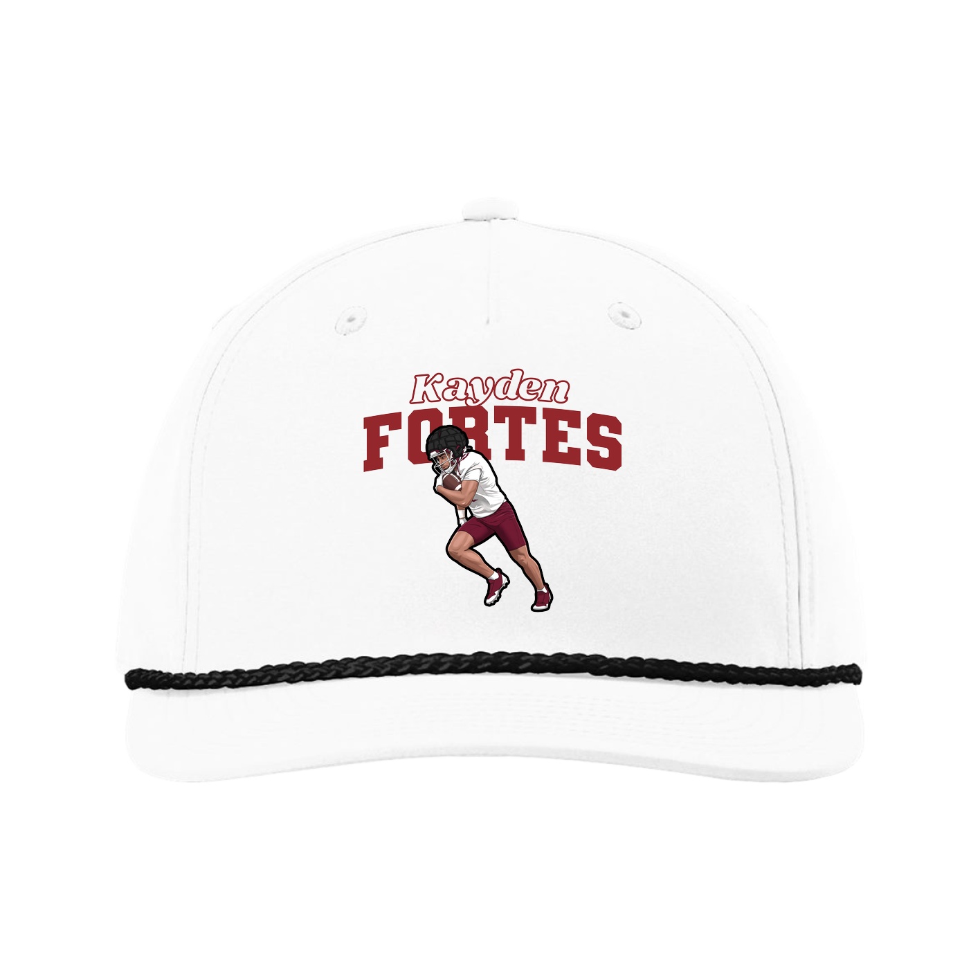 Five-Panel Classic Rope Cap — Name Arch in White
