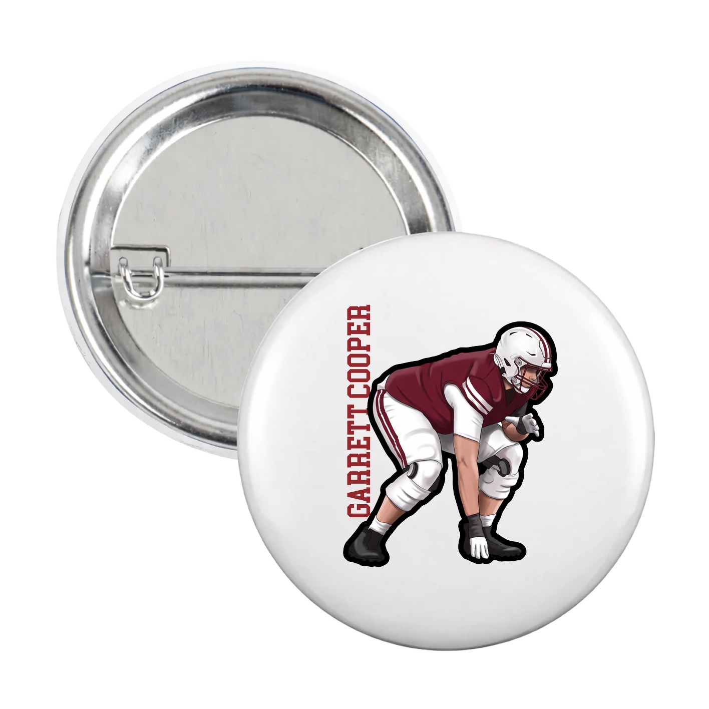 Game Day Button — Name Vertical in White