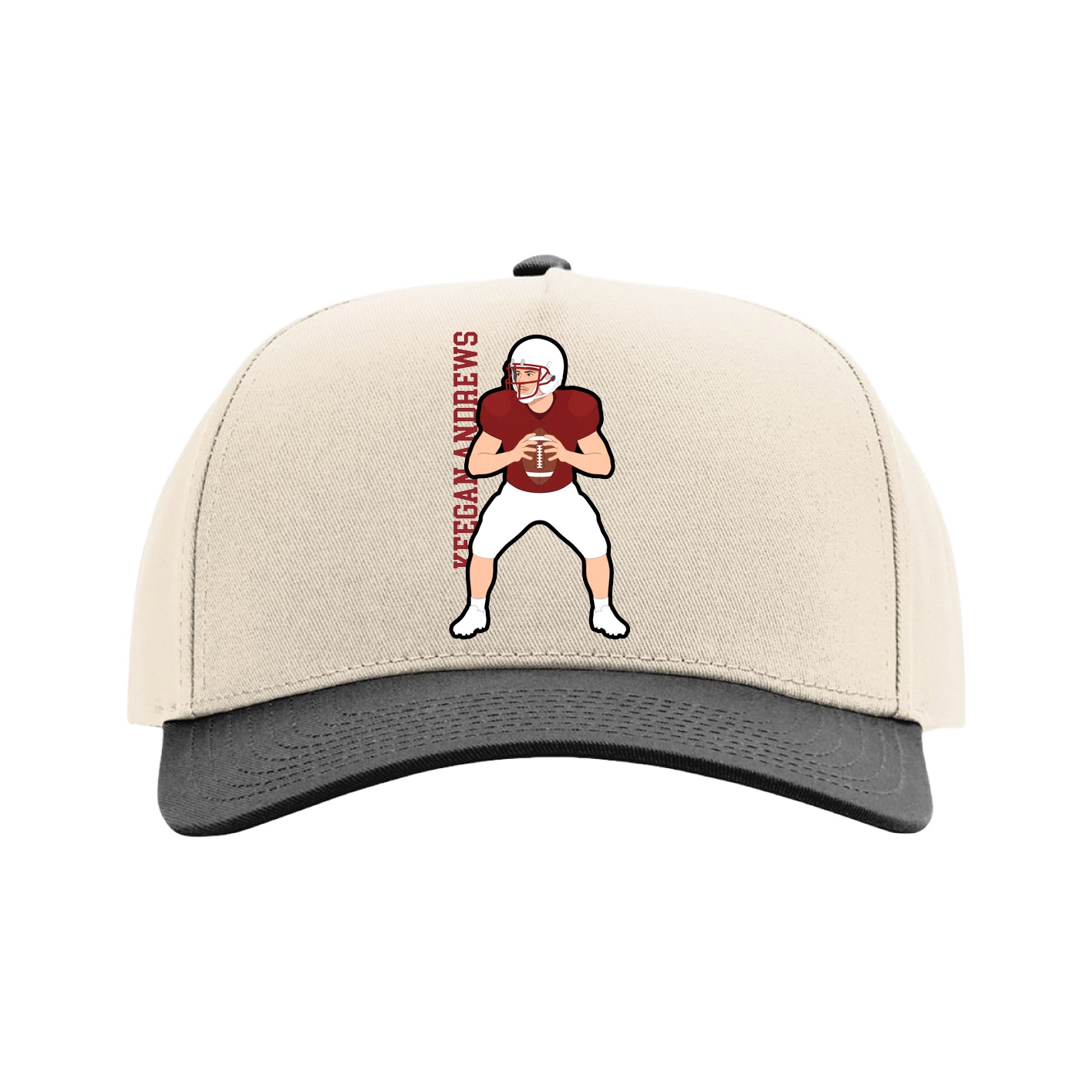 Full Fabric Five-Panel Champ Cap — Name Vertical in Cream/Black