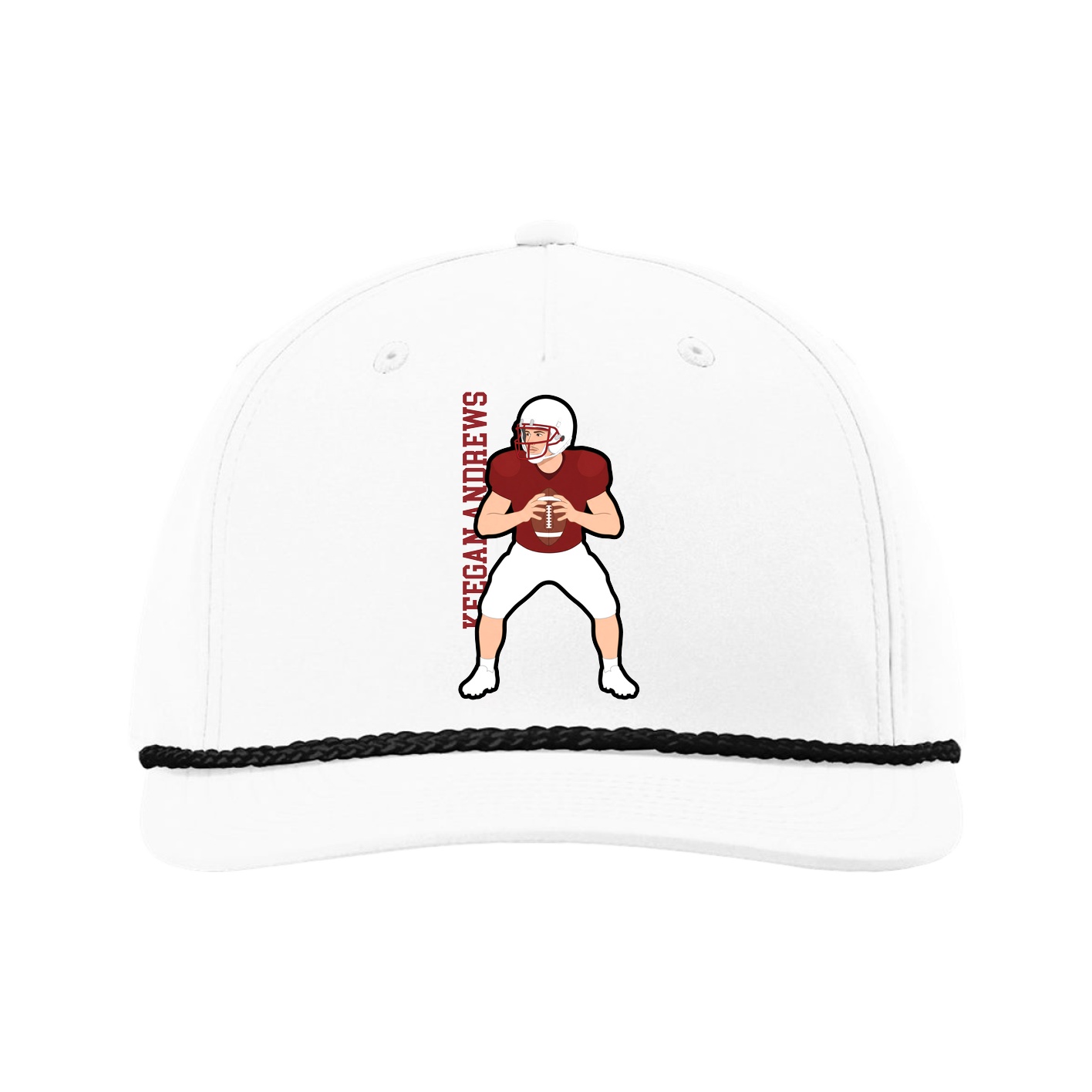 Five-Panel Classic Rope Cap — Name Vertical in White