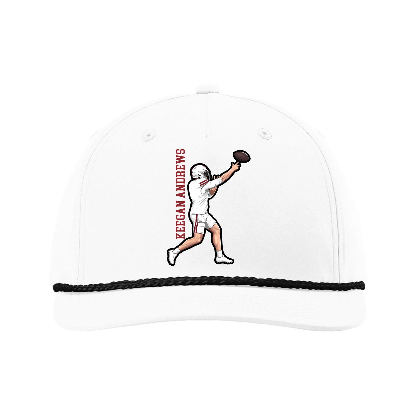 Five-Panel Classic Rope Cap — Name Vertical in White