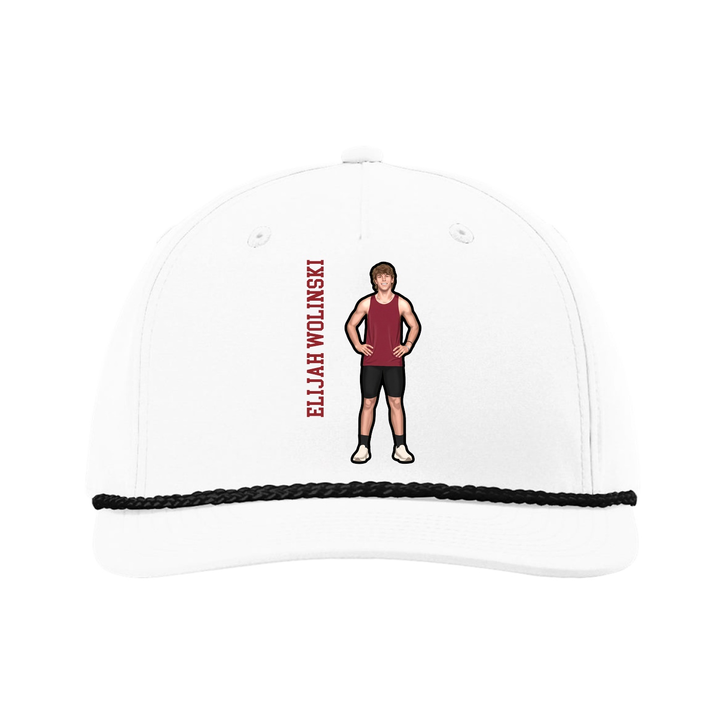 Five-Panel Classic Rope Cap — Name Vertical in White