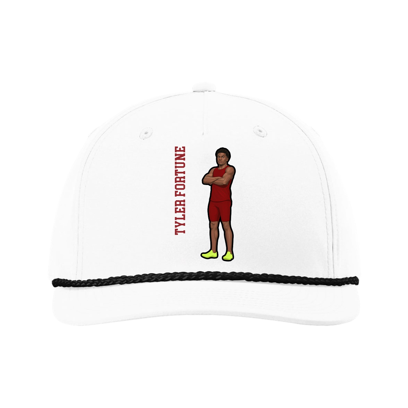 Five-Panel Classic Rope Cap — Name Vertical in White