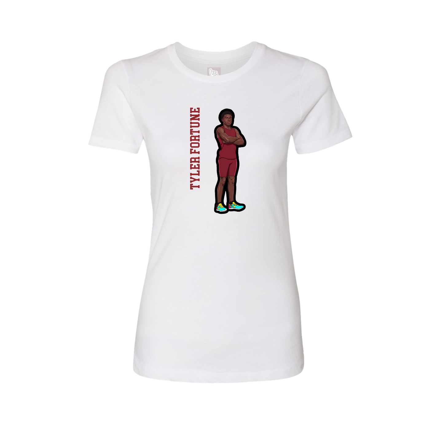 Fitted Women's Tee — Name Vertical in White