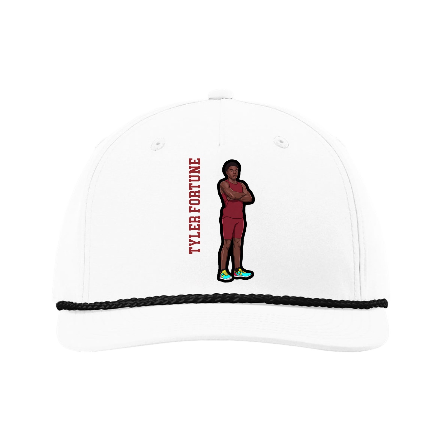 Five-Panel Classic Rope Cap — Name Vertical in White