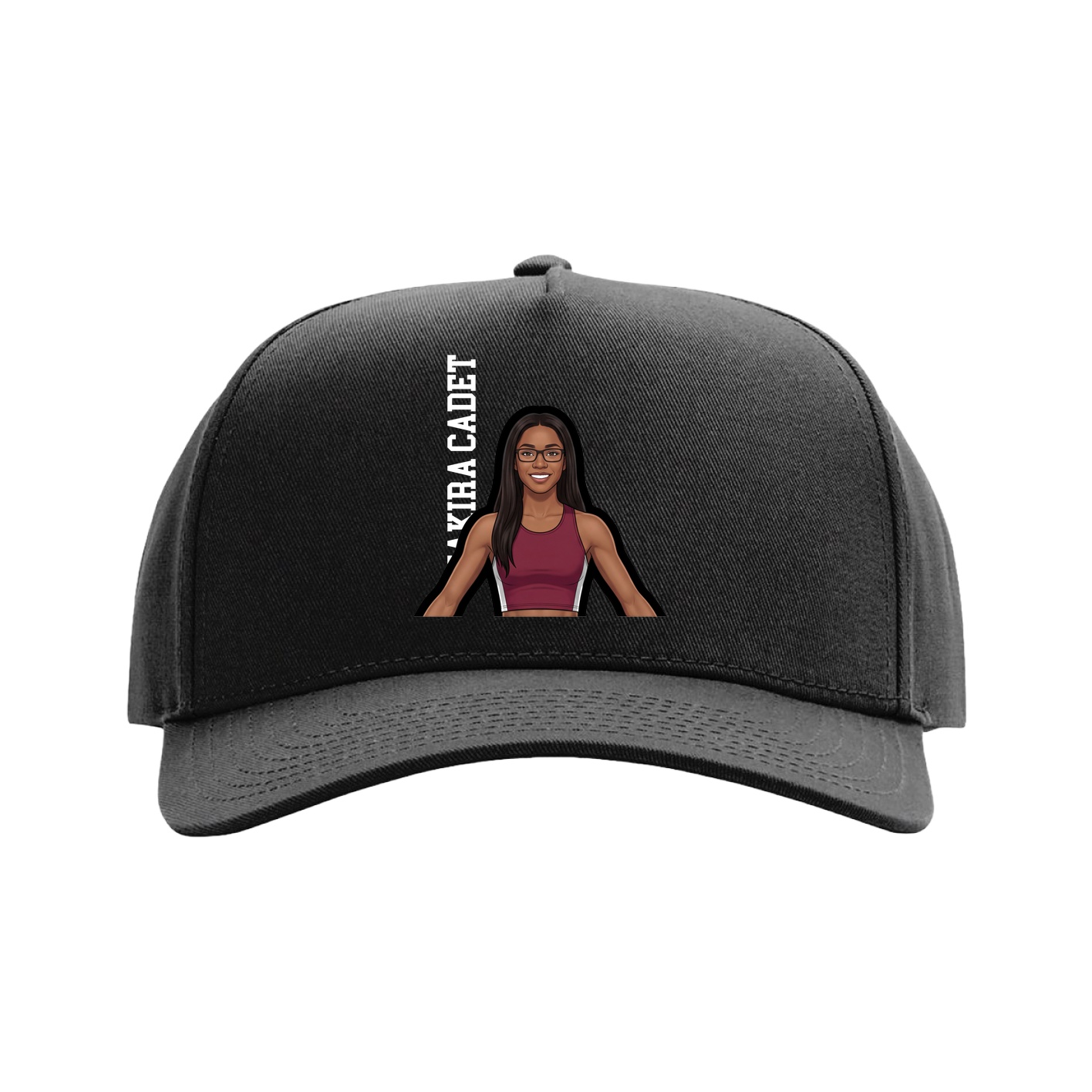 Full Fabric Five-Panel Champ Cap — Name Vertical in Black