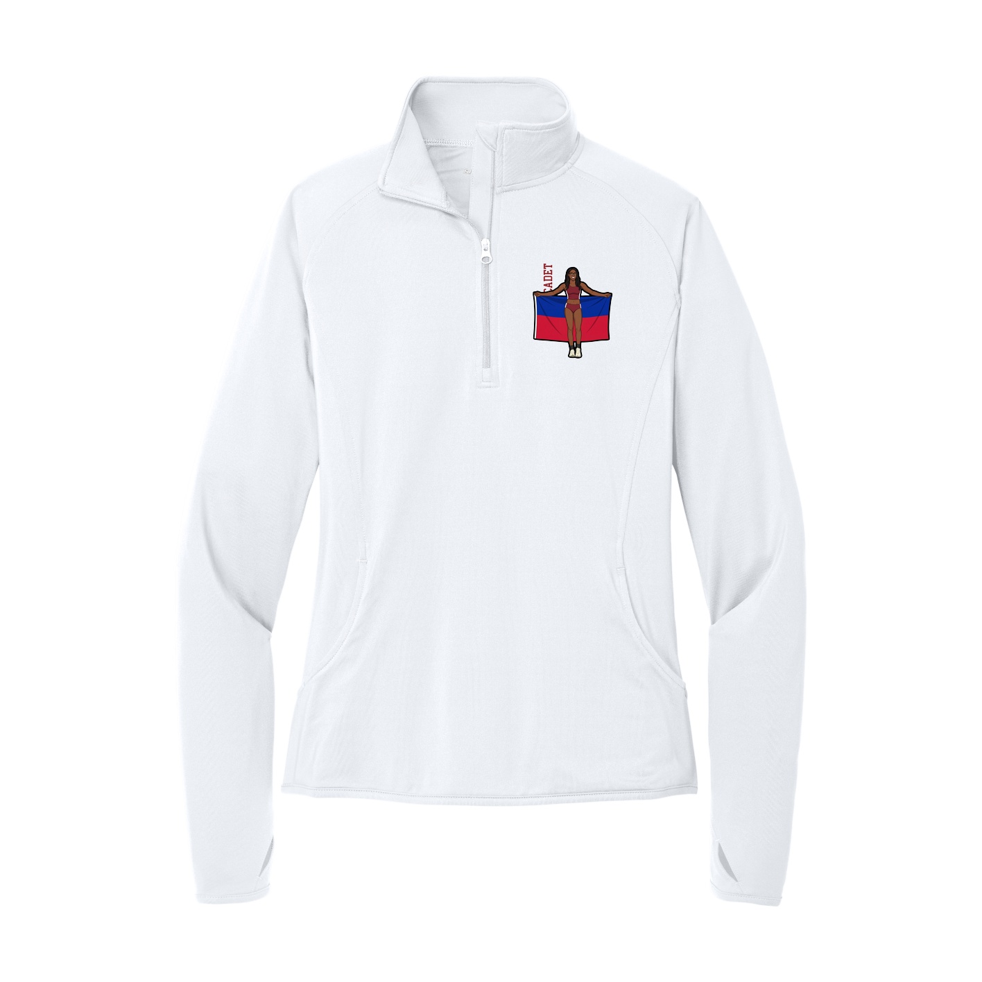 Women's Q-Zip Pullover — Name Vertical in White