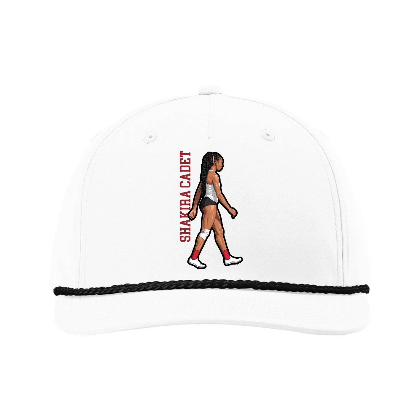 Five-Panel Classic Rope Cap — Name Vertical in White