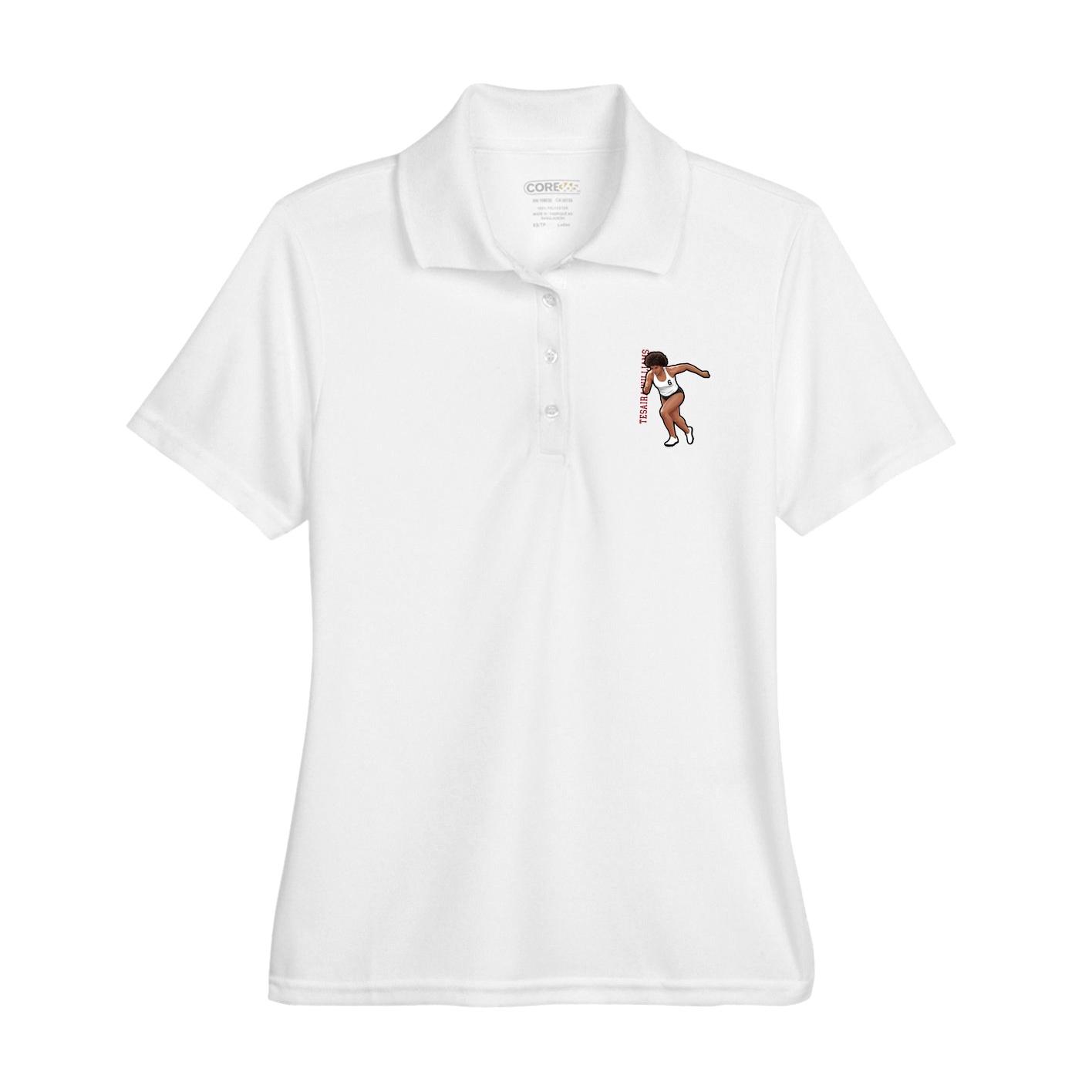Womens Performance Polo — Name Vertical in White