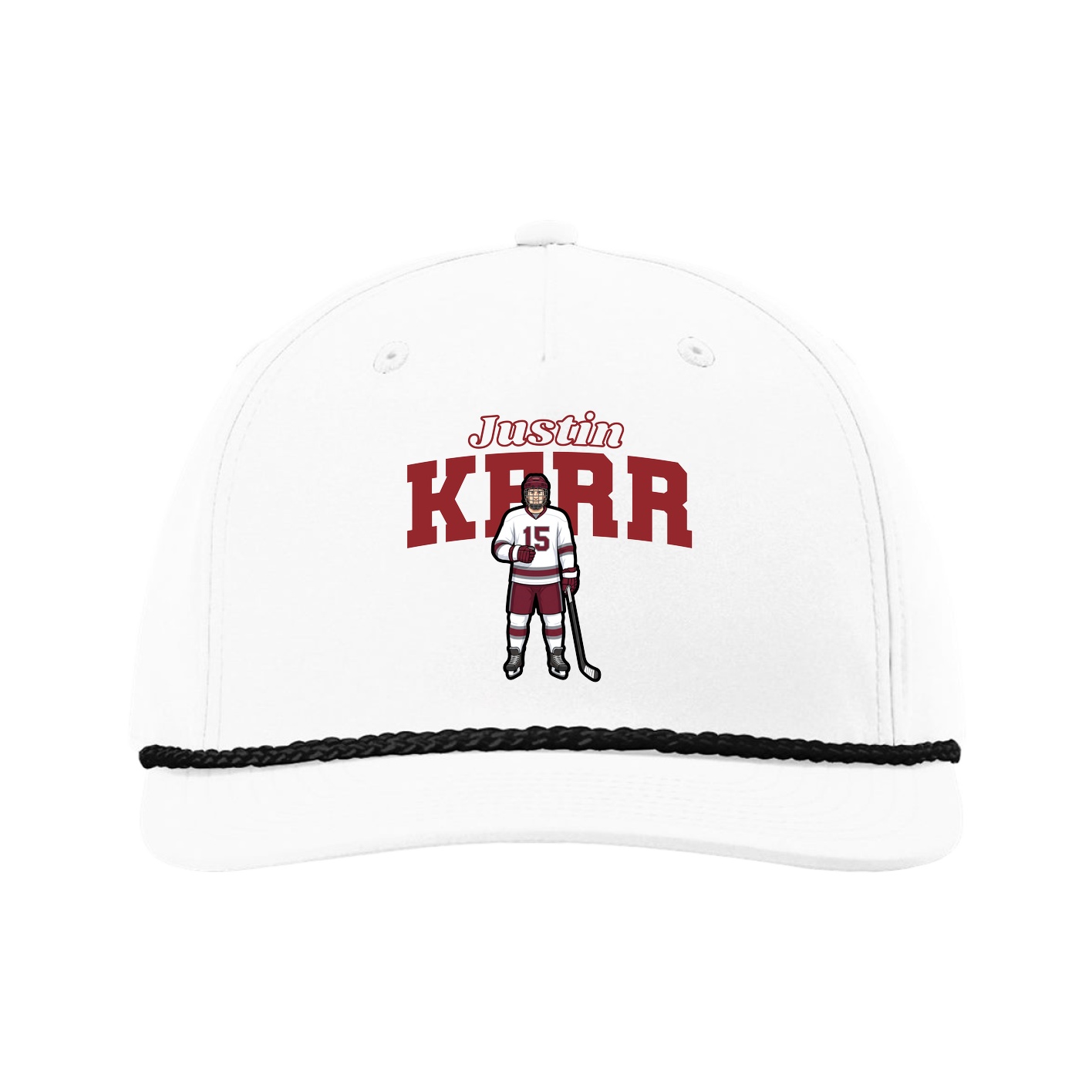 Five-Panel Classic Rope Cap — Name Arch in White