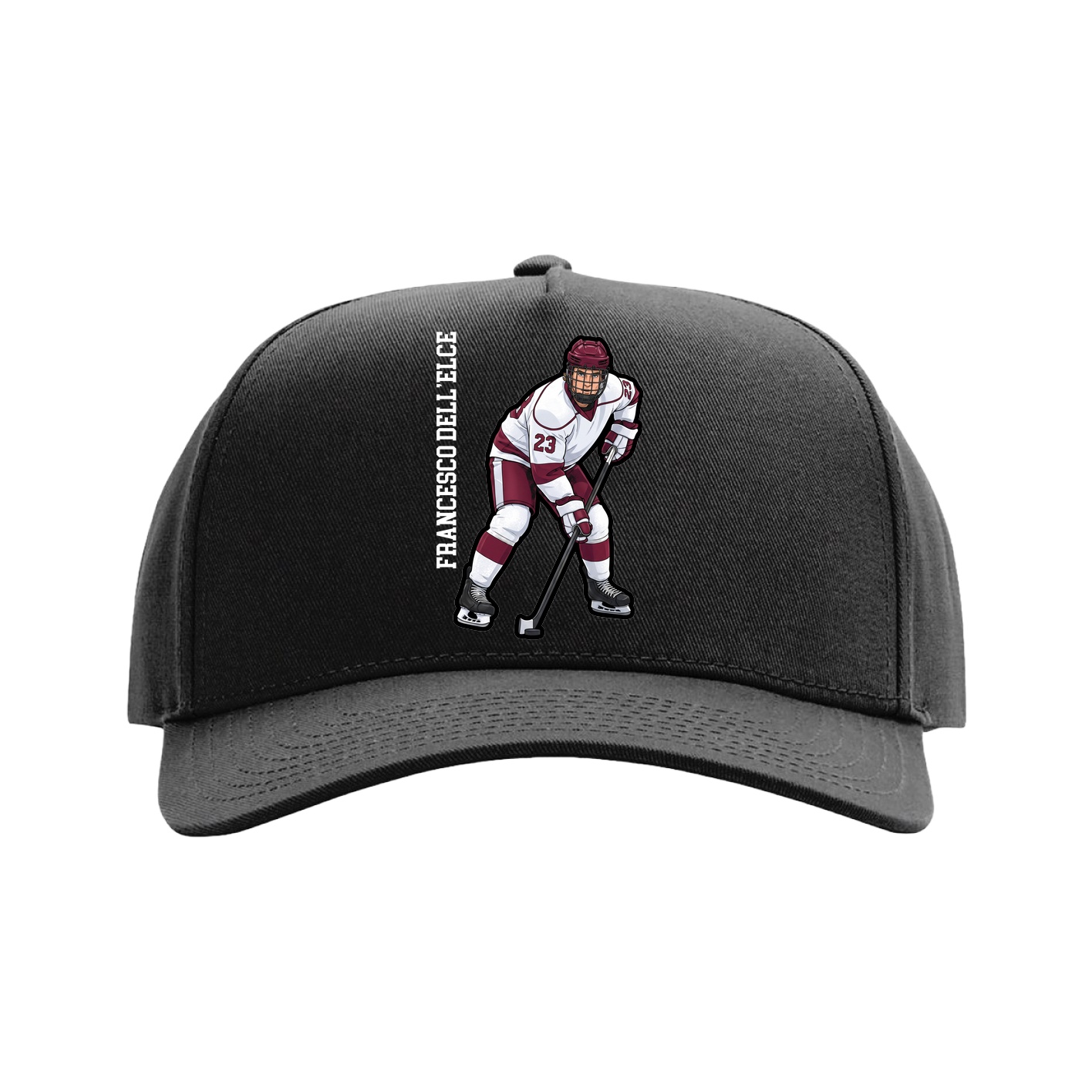 Full Fabric Five-Panel Champ Cap — Name Vertical in Black