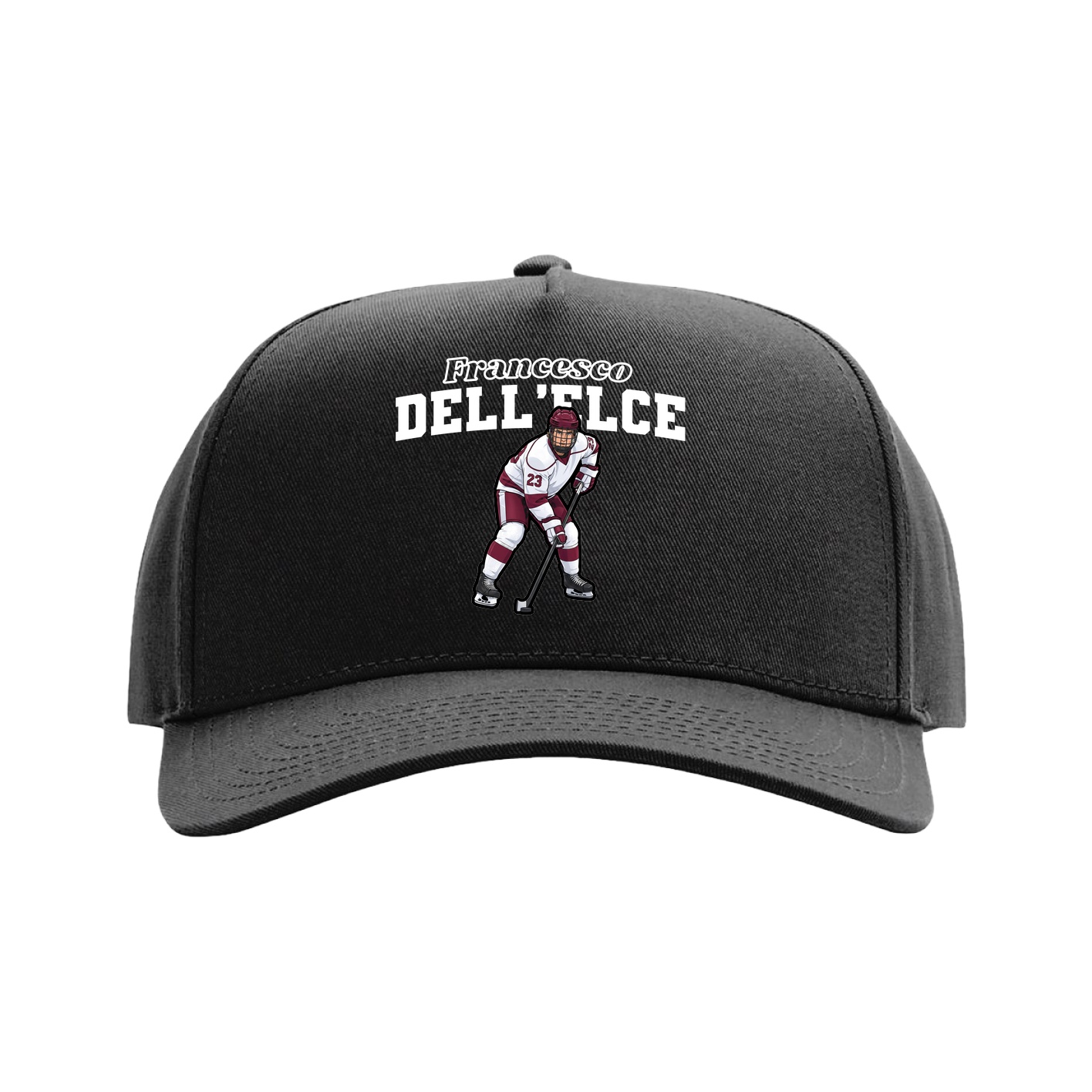 Full Fabric Five-Panel Champ Cap — Name Arch in Black