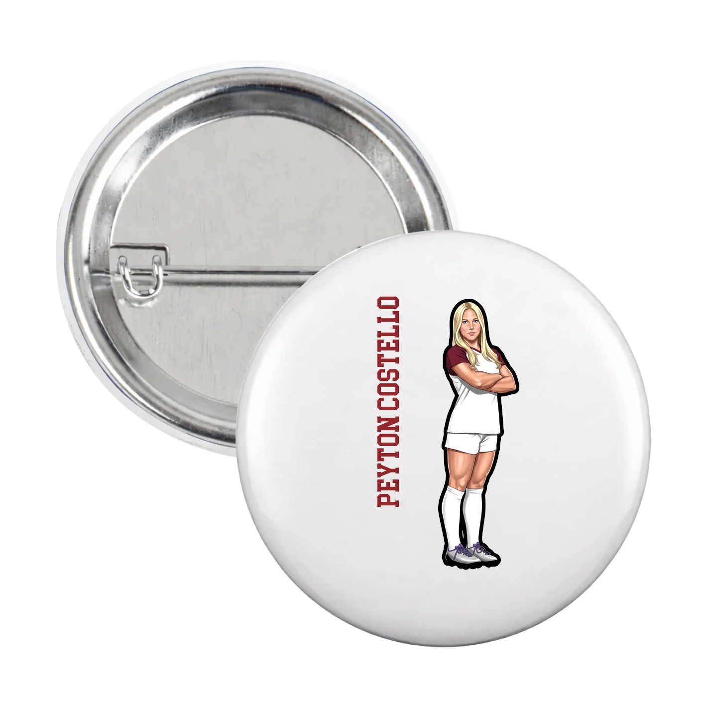 Game Day Button — Name Vertical in White