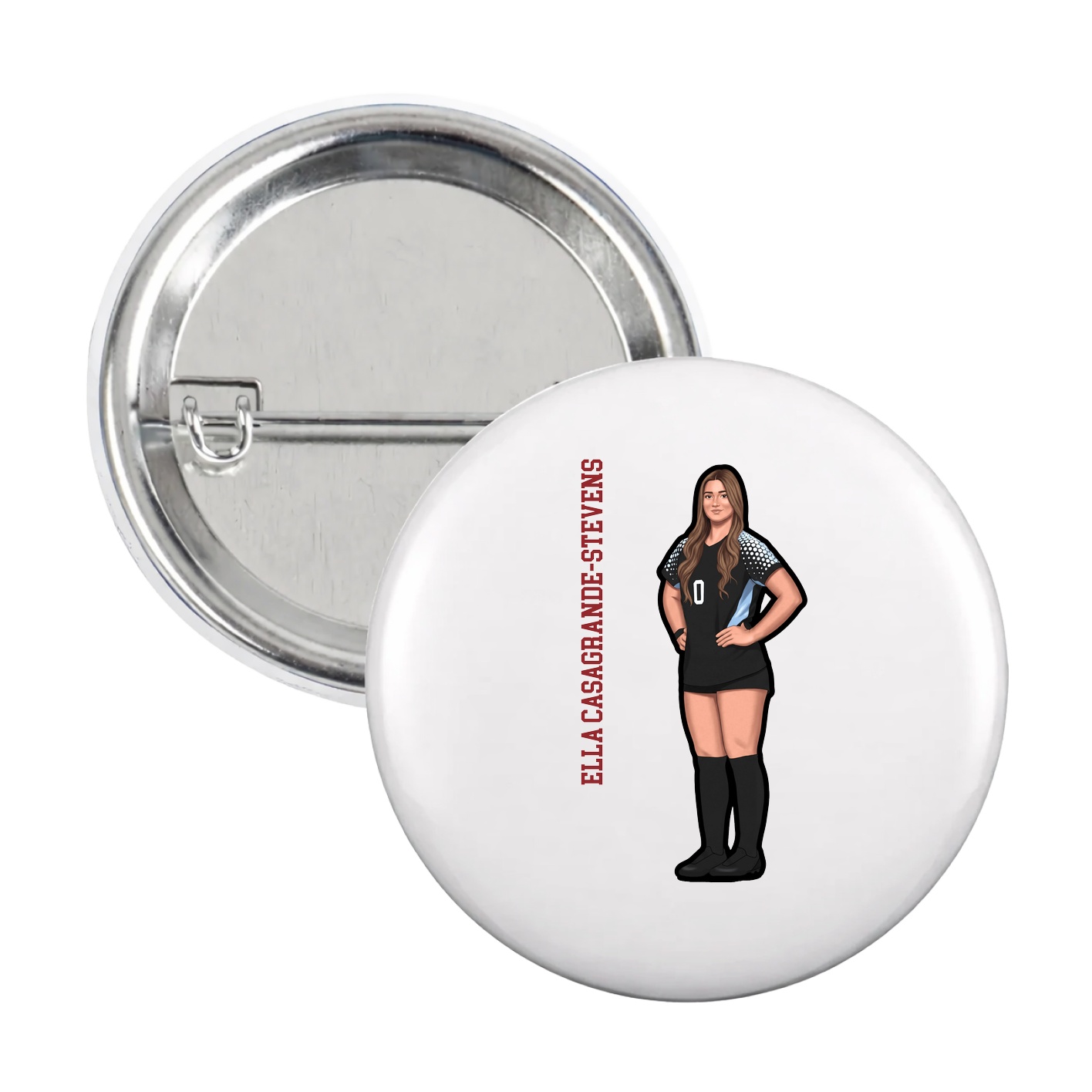 Game Day Button — Name Vertical in White