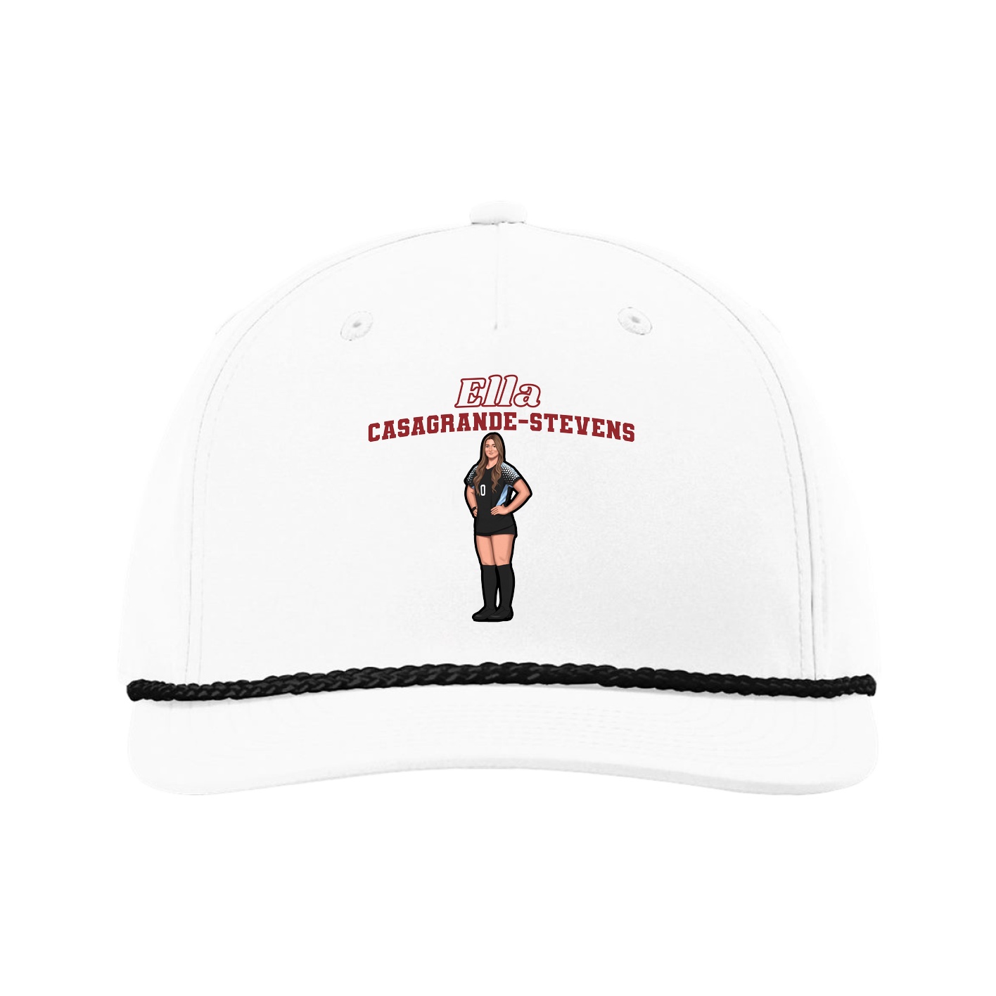 Five-Panel Classic Rope Cap — Name Arch in White