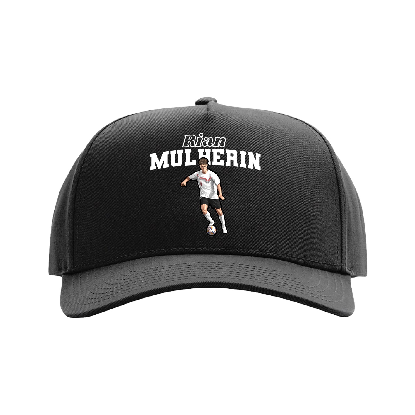 Full Fabric Five-Panel Champ Cap — Name Arch in Black