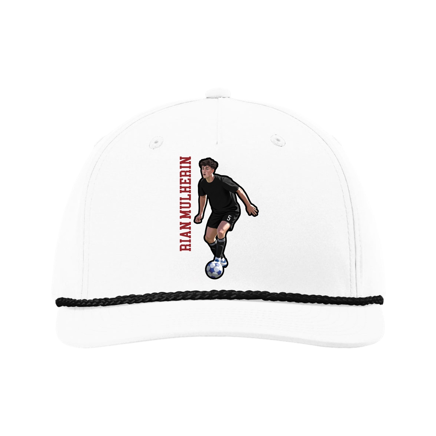Five-Panel Classic Rope Cap — Name Vertical in White