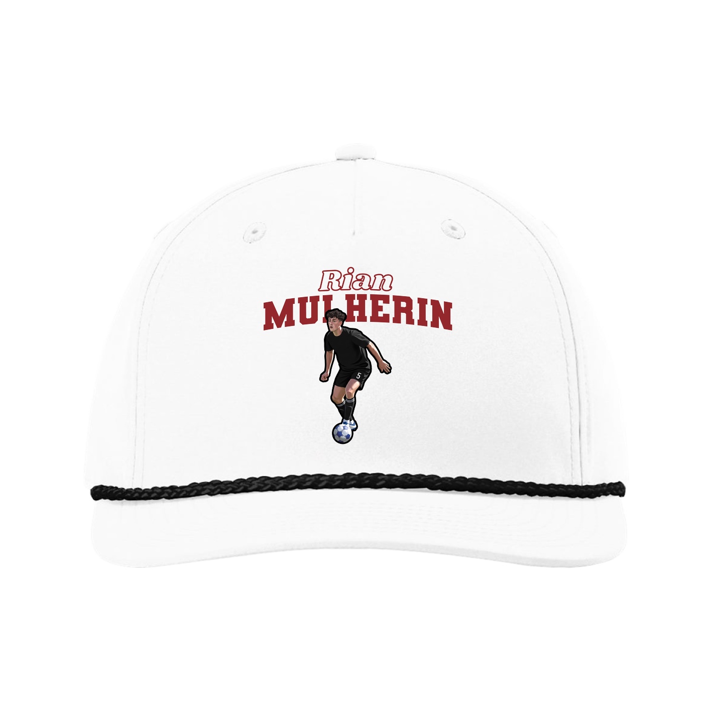 Five-Panel Classic Rope Cap — Name Arch in White
