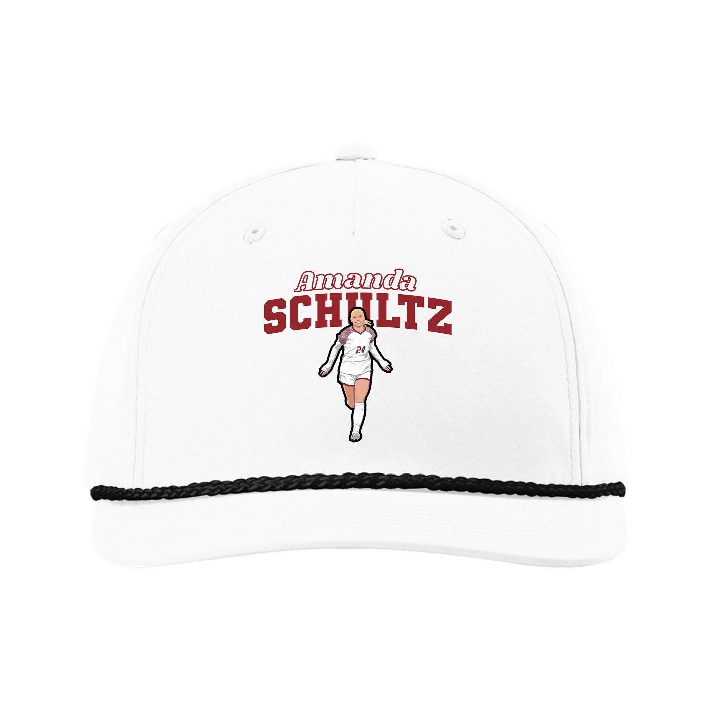 Five-Panel Classic Rope Cap — Name Arch in White
