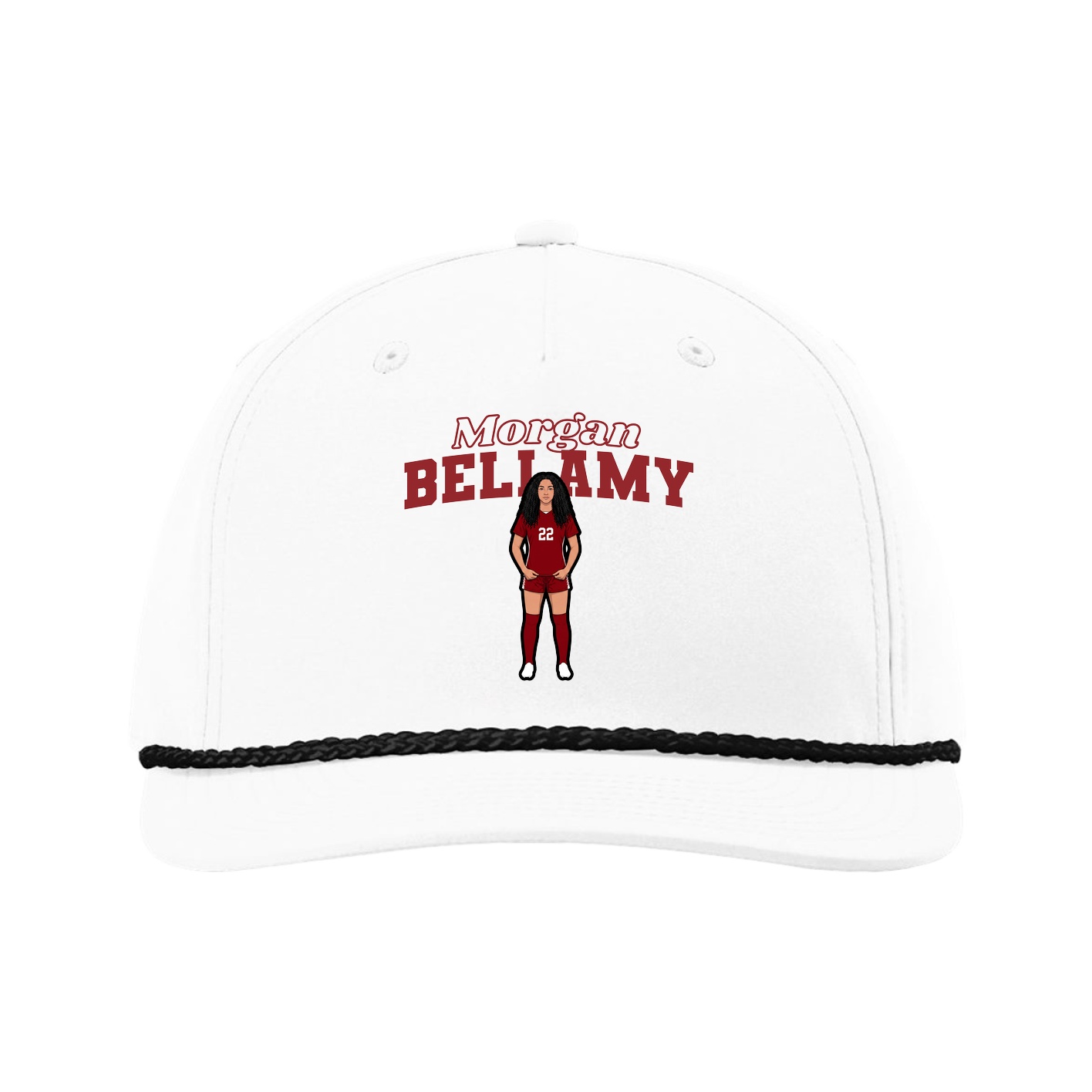 Five-Panel Classic Rope Cap — Name Arch in White