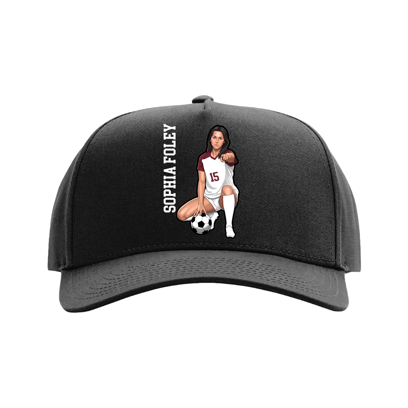 Full Fabric Five-Panel Champ Cap — Name Vertical in Black
