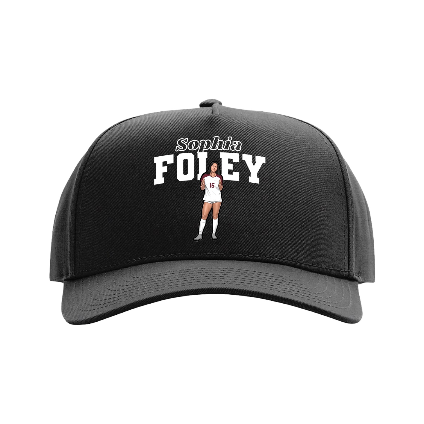 Full Fabric Five-Panel Champ Cap — Name Arch in Black