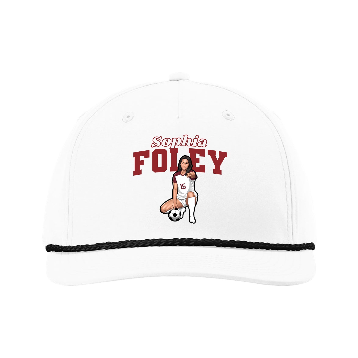 Five-Panel Classic Rope Cap — Name Arch in White