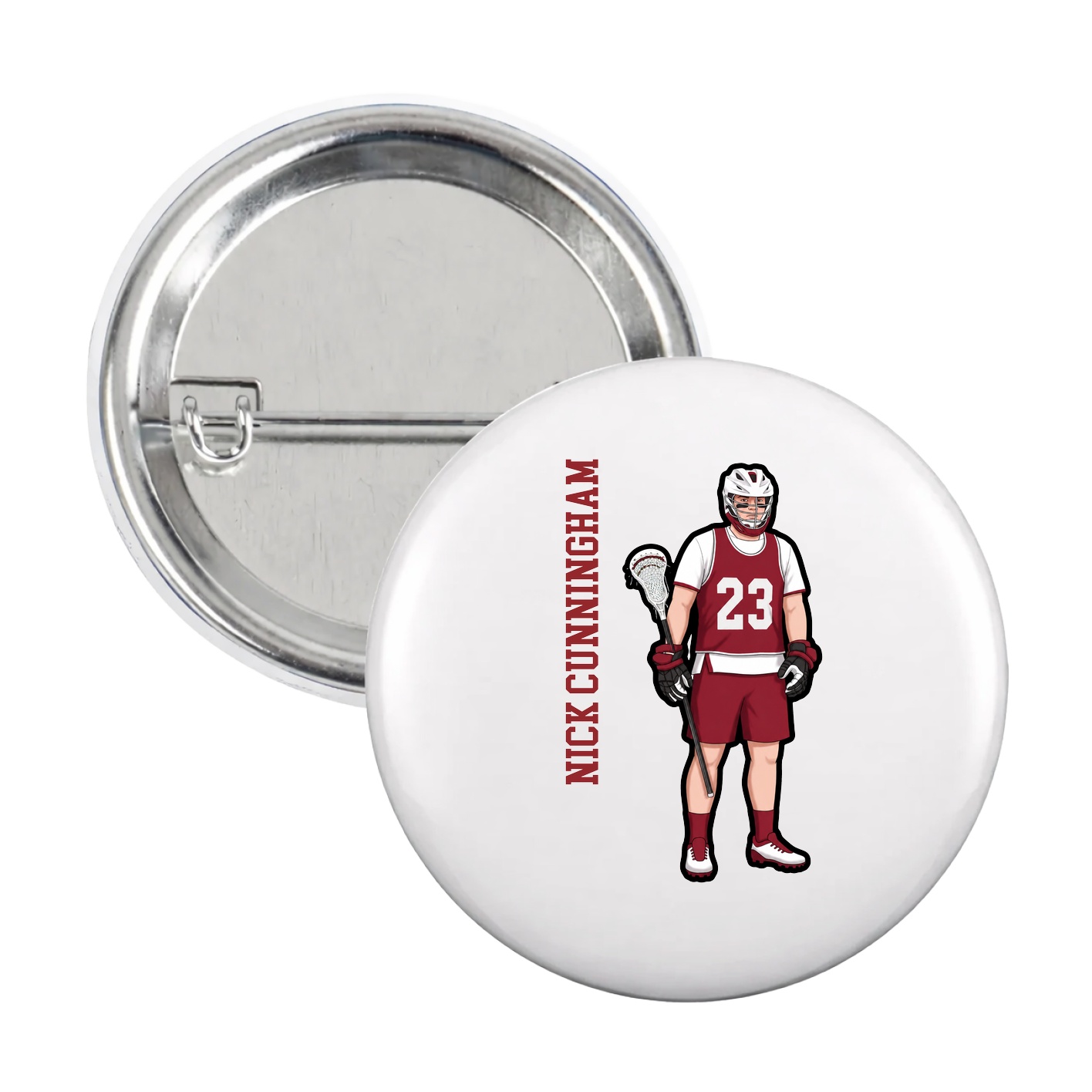 Game Day Button — Name Vertical in White