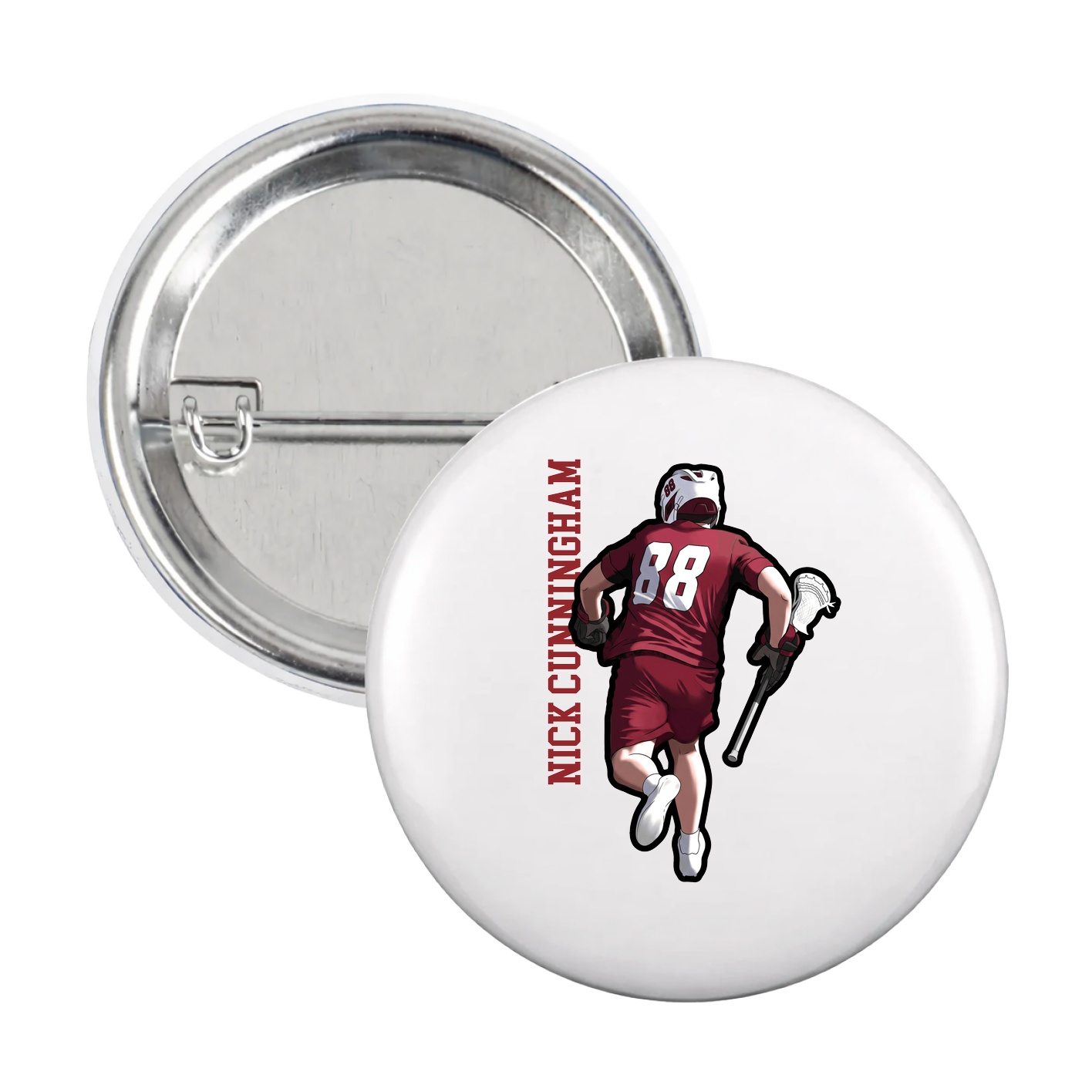 Game Day Button — Name Vertical in White